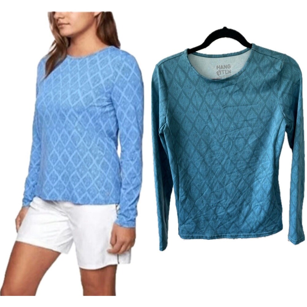 Hang Ten Women's Geometric Long Sleeve Sun Protection UPF 50+ Rash Guard Shirt S